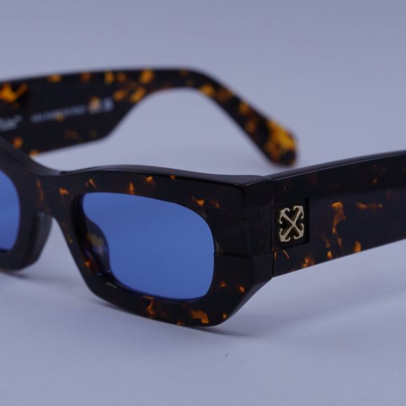 Off-White OERI147 BELLEVILLE 6045 Sunglasses Havana Cat Eye Frame, Blue Lenses - Picture 4 of 10